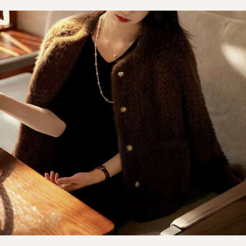 KIMLUD, 2024 Winter New Arrival Women Knitted Genuine Mink Fur Coat, KIMLUD Womens Clothes