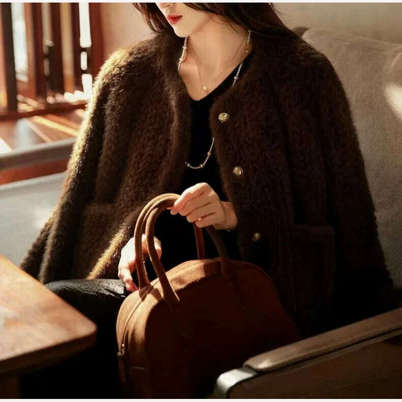 KIMLUD, 2024 Winter New Arrival Women Knitted Genuine Mink Fur Coat, KIMLUD Womens Clothes