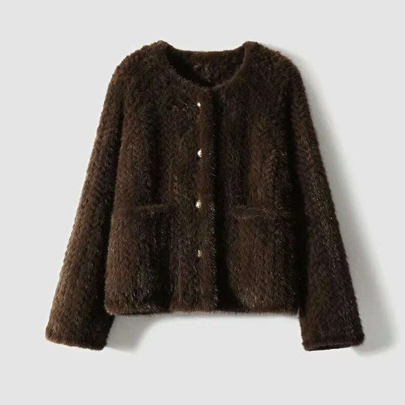 KIMLUD, 2024 Winter New Arrival Women Knitted Genuine Mink Fur Coat, KIMLUD Womens Clothes
