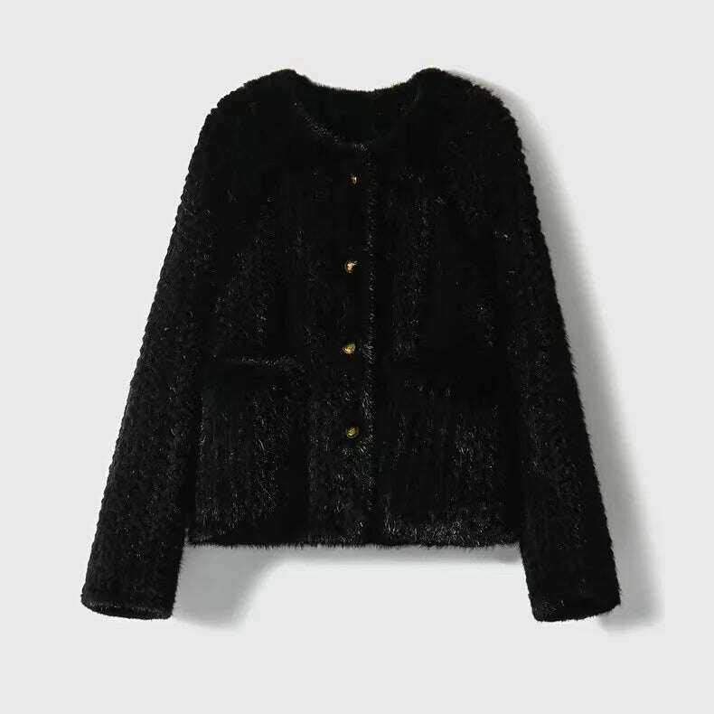 KIMLUD, 2024 Winter New Arrival Women Knitted Genuine Mink Fur Coat, KIMLUD Womens Clothes