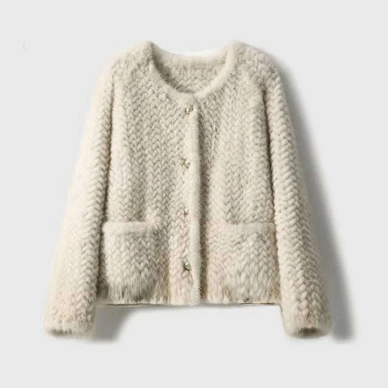 KIMLUD, 2024 Winter New Arrival Women Knitted Genuine Mink Fur Coat, Pearl White / S, KIMLUD Womens Clothes