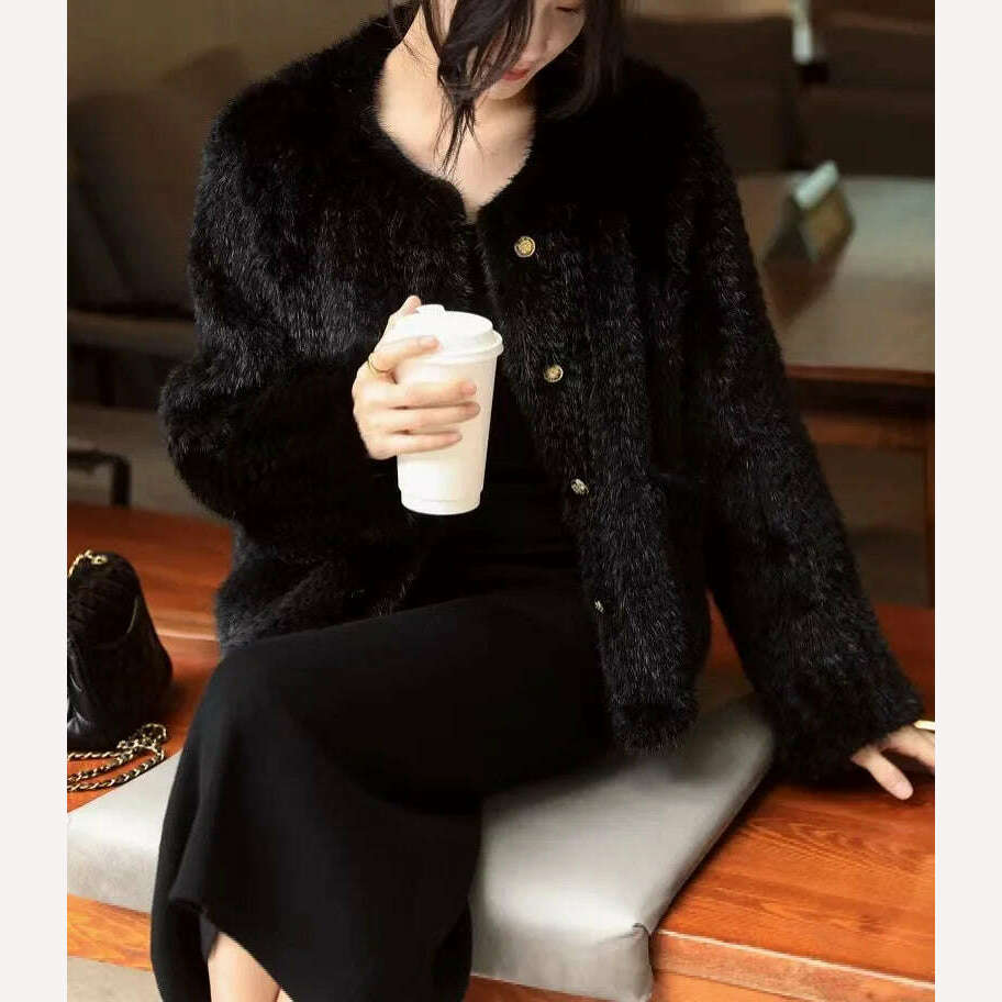 KIMLUD, 2024 Winter New Arrival Women Knitted Genuine Mink Fur Coat, black / S, KIMLUD Womens Clothes