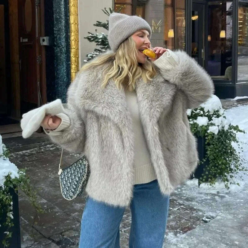 KIMLUD, 2024 Winter New Fashion Gradient Fluffy Fur Coat Women High Street Luxury Big Fur Collar Faux Fox Fur Jacket Female Overcoats, KIMLUD Womens Clothes