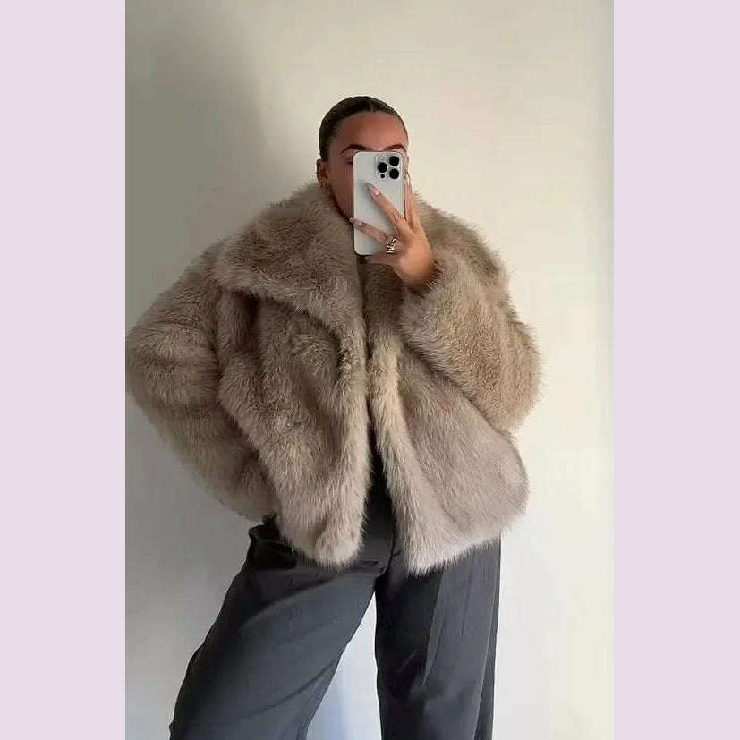 KIMLUD, 2024 Winter New Fashion Gradient Fluffy Fur Coat Women High Street Luxury Big Fur Collar Faux Fox Fur Jacket Female Overcoats, KIMLUD Womens Clothes