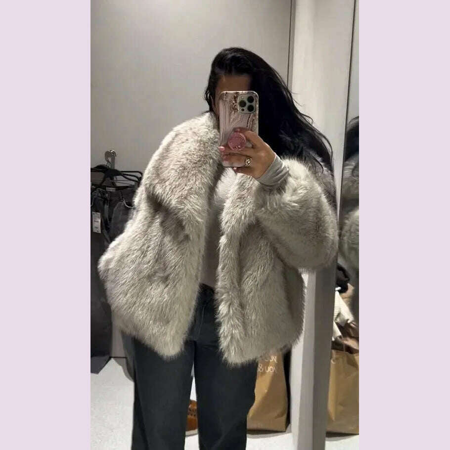 KIMLUD, 2024 Winter New Fashion Gradient Fluffy Fur Coat Women High Street Luxury Big Fur Collar Faux Fox Fur Jacket Female Overcoats, KIMLUD Womens Clothes