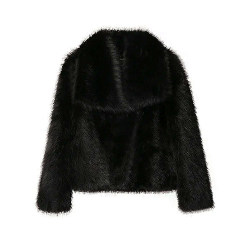 KIMLUD, 2024 Winter New Fashion Gradient Fluffy Fur Coat Women High Street Luxury Big Fur Collar Faux Fox Fur Jacket Female Overcoats, 1157 black / XXL, KIMLUD APPAREL - Womens Clothes