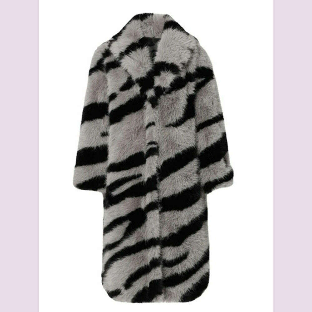 KIMLUD, 2024 Winter Vintage Thick Warm Long Faux Fur Coat Women Zebra-stripe Printed Fluffy Jacket Fur Coat Large Size Luxury Overcoat, KIMLUD Womens Clothes