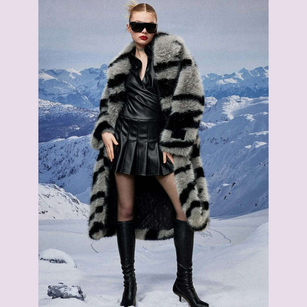 KIMLUD, 2024 Winter Vintage Thick Warm Long Faux Fur Coat Women Zebra-stripe Printed Fluffy Jacket Fur Coat Large Size Luxury Overcoat, KIMLUD Womens Clothes