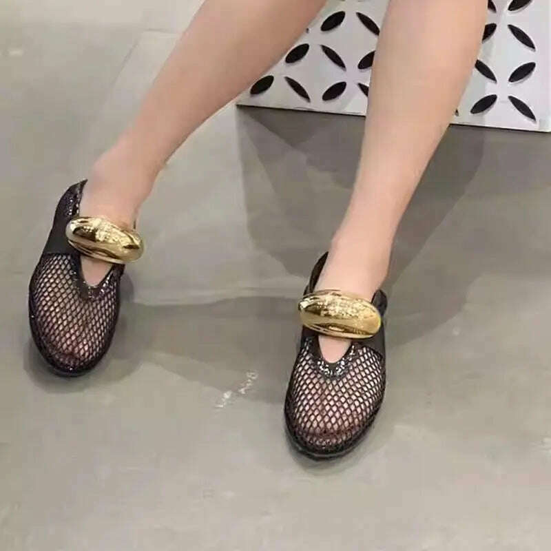 KIMLUD, 2024 Women Lazy Loafers Round Toe Single Shoes Spring Autumn Comfortable Flat Shoes Transparency Mesh Gauze Shallow Casual Shoes, KIMLUD Womens Clothes