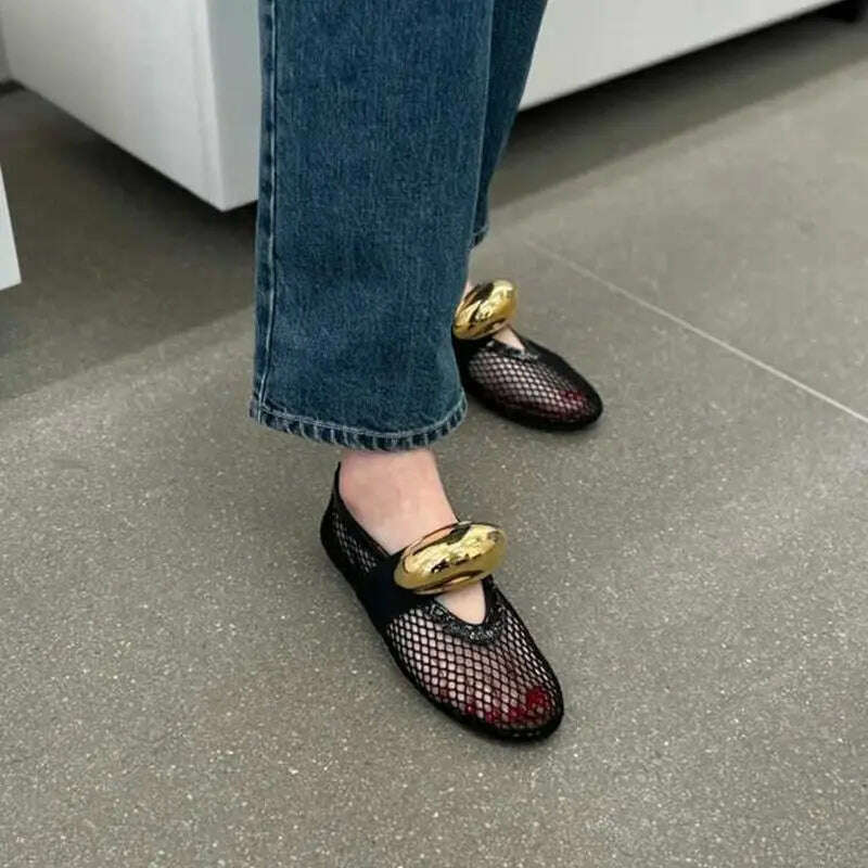 KIMLUD, 2024 Women Lazy Loafers Round Toe Single Shoes Spring Autumn Comfortable Flat Shoes Transparency Mesh Gauze Shallow Casual Shoes, KIMLUD Womens Clothes
