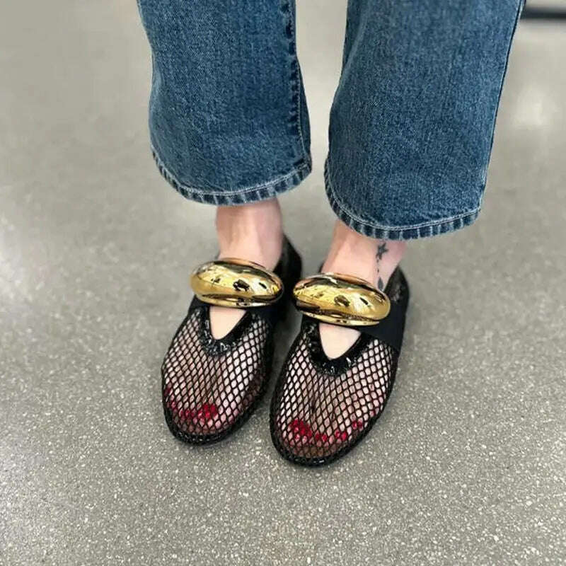 KIMLUD, 2024 Women Lazy Loafers Round Toe Single Shoes Spring Autumn Comfortable Flat Shoes Transparency Mesh Gauze Shallow Casual Shoes, KIMLUD Womens Clothes