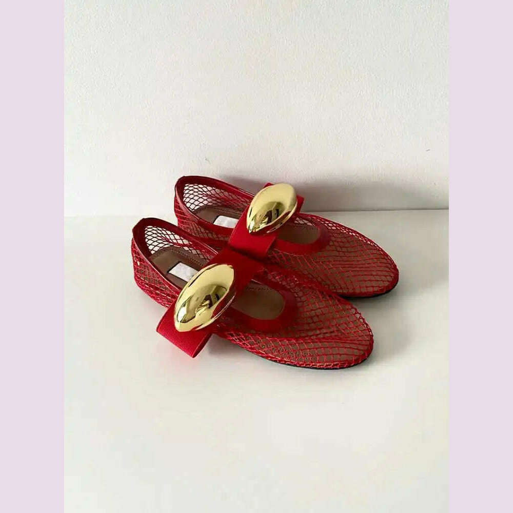 KIMLUD, 2024 Women Lazy Loafers Round Toe Single Shoes Spring Autumn Comfortable Flat Shoes Transparency Mesh Gauze Shallow Casual Shoes, Red / 38, KIMLUD APPAREL - Womens Clothes