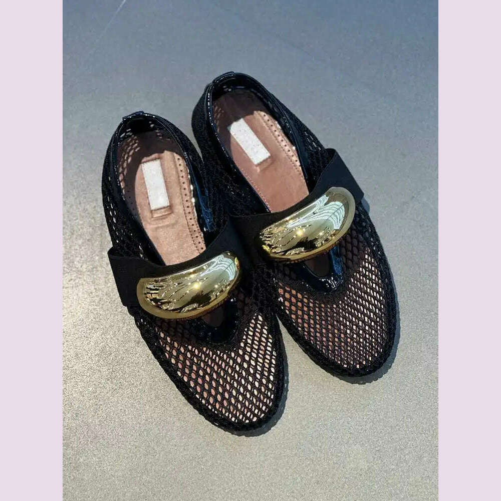 KIMLUD, 2024 Women Lazy Loafers Round Toe Single Shoes Spring Autumn Comfortable Flat Shoes Transparency Mesh Gauze Shallow Casual Shoes, KIMLUD Womens Clothes