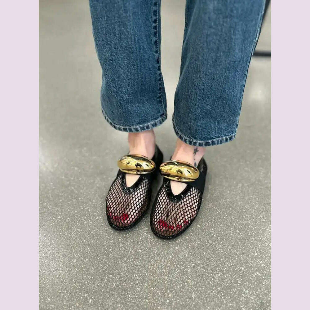 KIMLUD, 2024 Women Lazy Loafers Round Toe Single Shoes Spring Autumn Comfortable Flat Shoes Transparency Mesh Gauze Shallow Casual Shoes, KIMLUD Womens Clothes