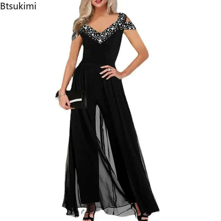 2024 Women's Elegant Sleeveless Jumpsuit Spring Summer V-neck Casual Patchwork Rompers Office Lady Jumpsuits Playsuit Outfits - KIMLUD