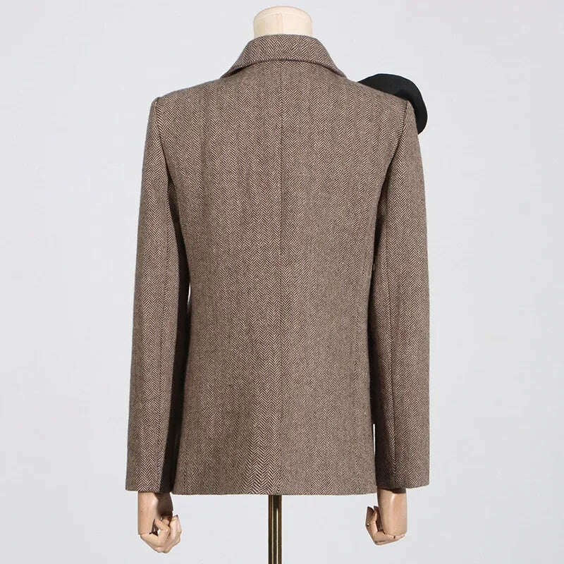 KIMLUD, 2025 Spring New Elegant Commuting Style Handmade Embroidered Flower Decoration Spliced Double Row Button Women's Suit Jacket, KIMLUD Womens Clothes