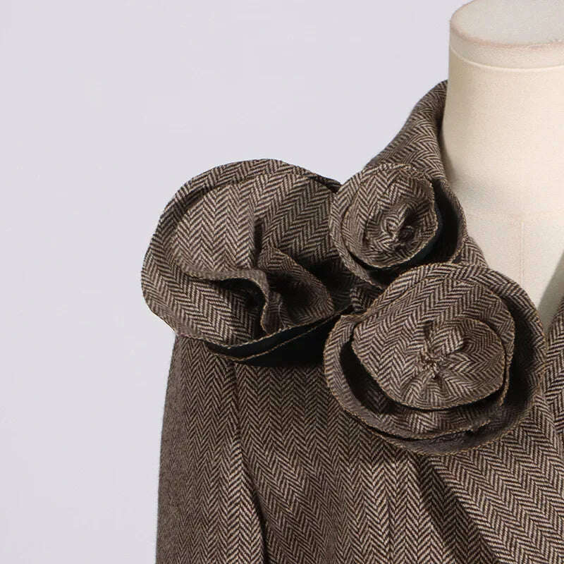 KIMLUD, 2025 Spring New Elegant Commuting Style Handmade Embroidered Flower Decoration Spliced Double Row Button Women's Suit Jacket, KIMLUD Womens Clothes