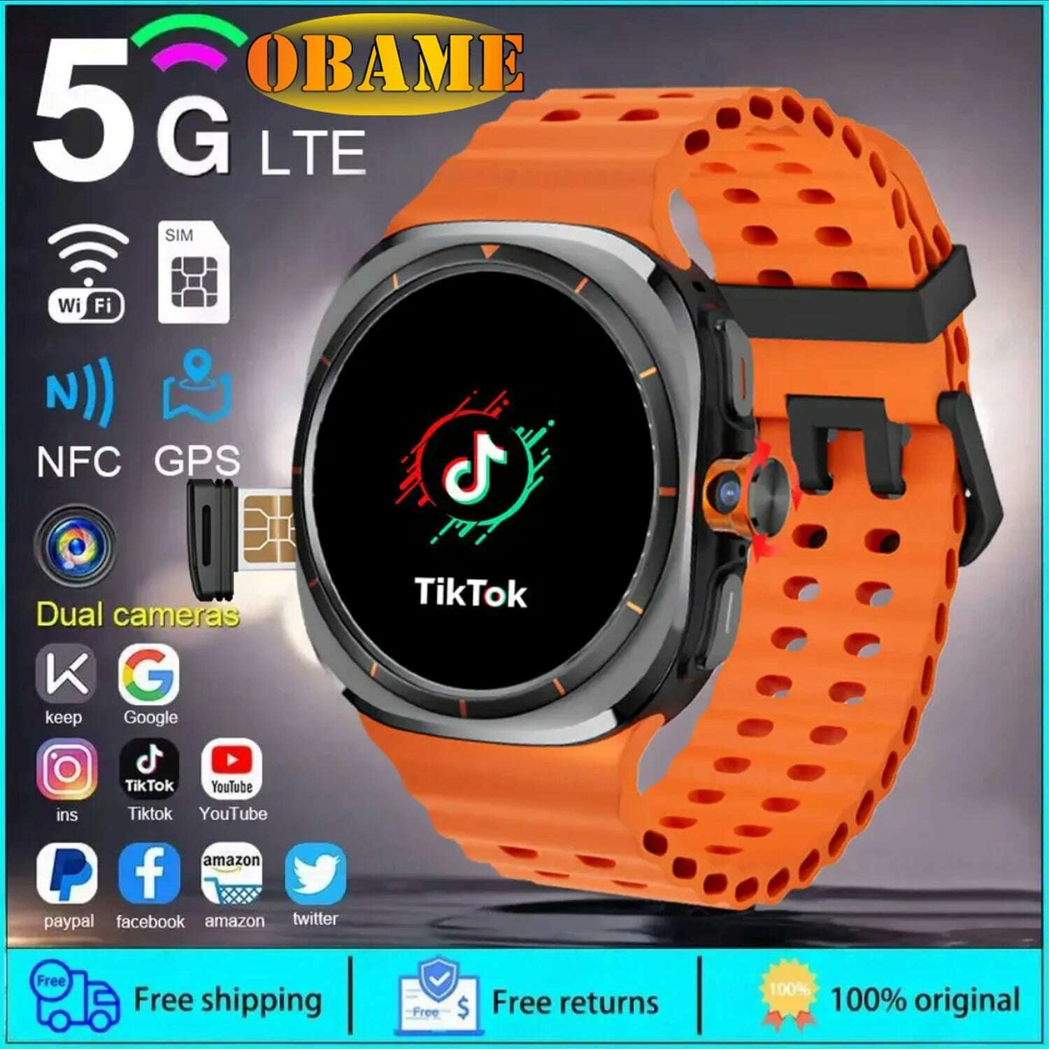 KIMLUD, 2025New U8 Ultra AMOLED Android 9.0 Smart Watch Men Women Galaxy Watch 7 Ultra 4G 5G SIM Card WiFi GPS NFC Camera Sport Watches, Orange / 1500mAh, KIMLUD APPAREL - Womens Clothes