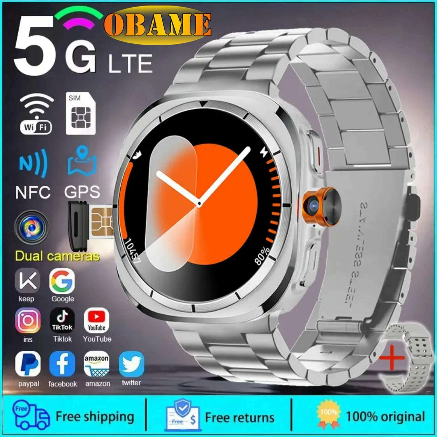 KIMLUD, 2025New U8 Ultra AMOLED Android 9.0 Smart Watch Men Women Galaxy Watch 7 Ultra 4G 5G SIM Card WiFi GPS NFC Camera Sport Watches, Silver strap / 1500mAh, KIMLUD APPAREL - Womens Clothes