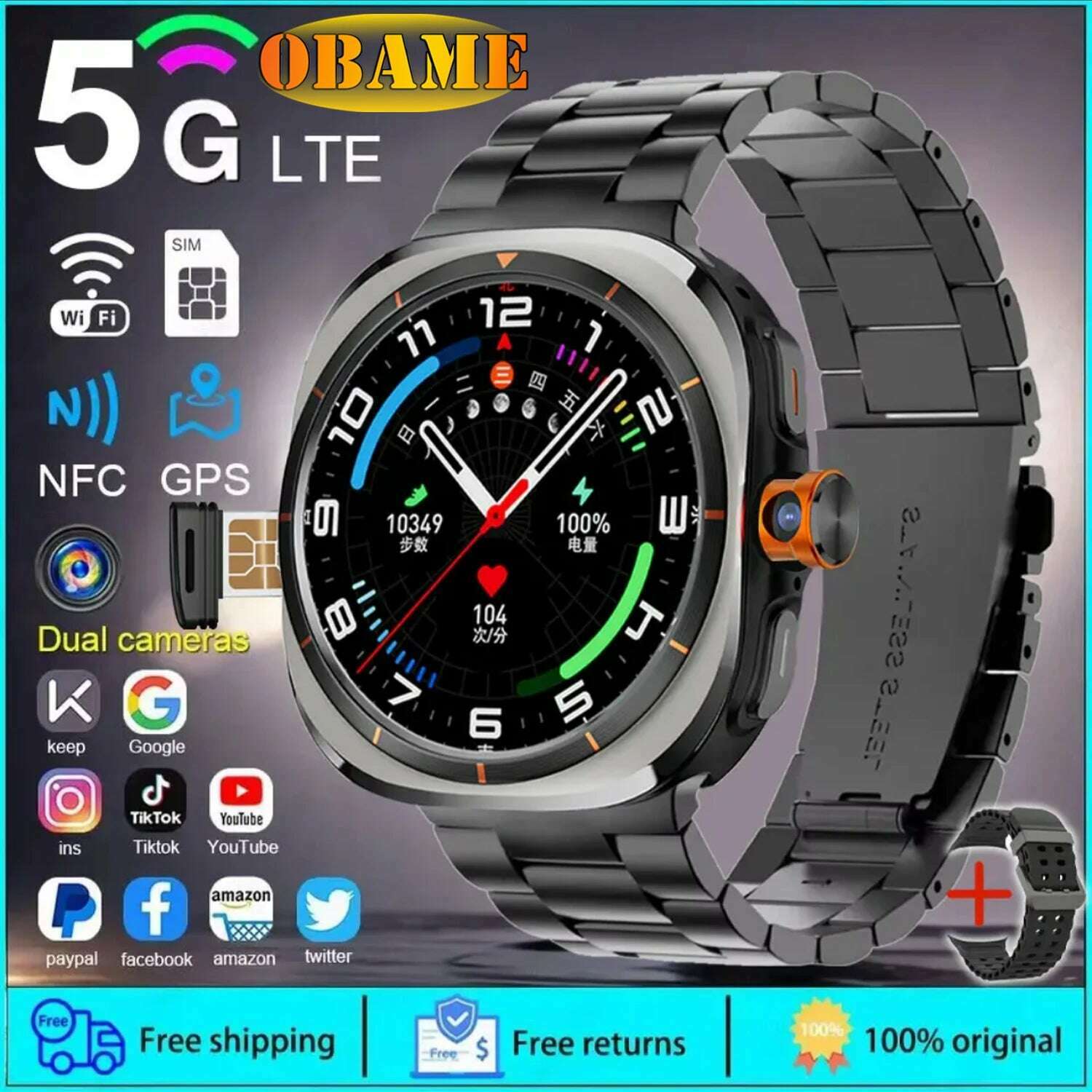 KIMLUD, 2025New U8 Ultra AMOLED Android 9.0 Smart Watch Men Women Galaxy Watch 7 Ultra 4G 5G SIM Card WiFi GPS NFC Camera Sport Watches, Black strap / 1500mAh, KIMLUD APPAREL - Womens Clothes