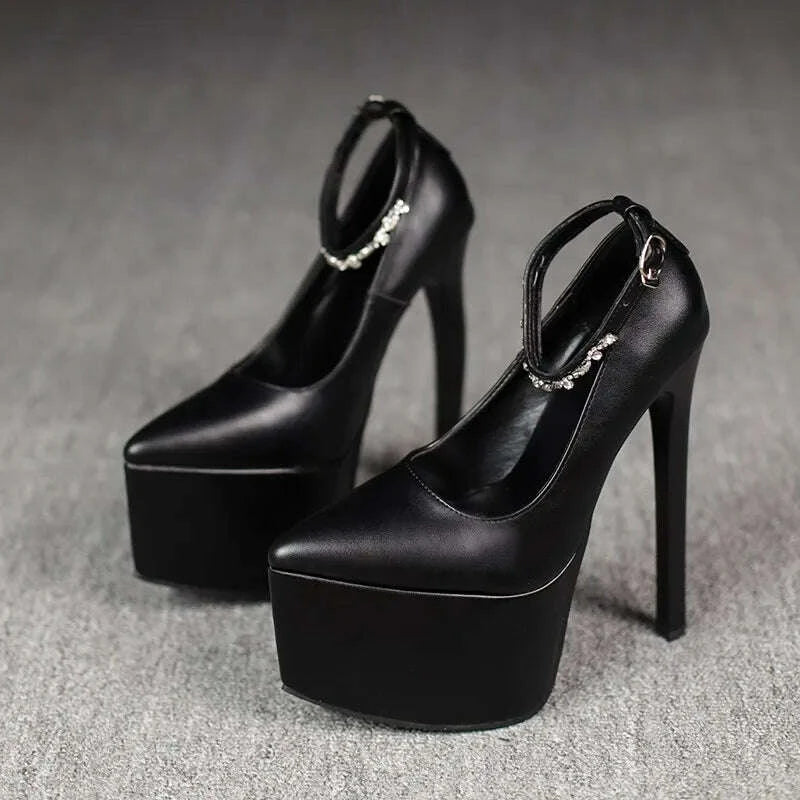 2026Stylish Rhinestone Straight Heel Single Shoes Stylish Pointed Toe Shallow Mouth Platform Heels