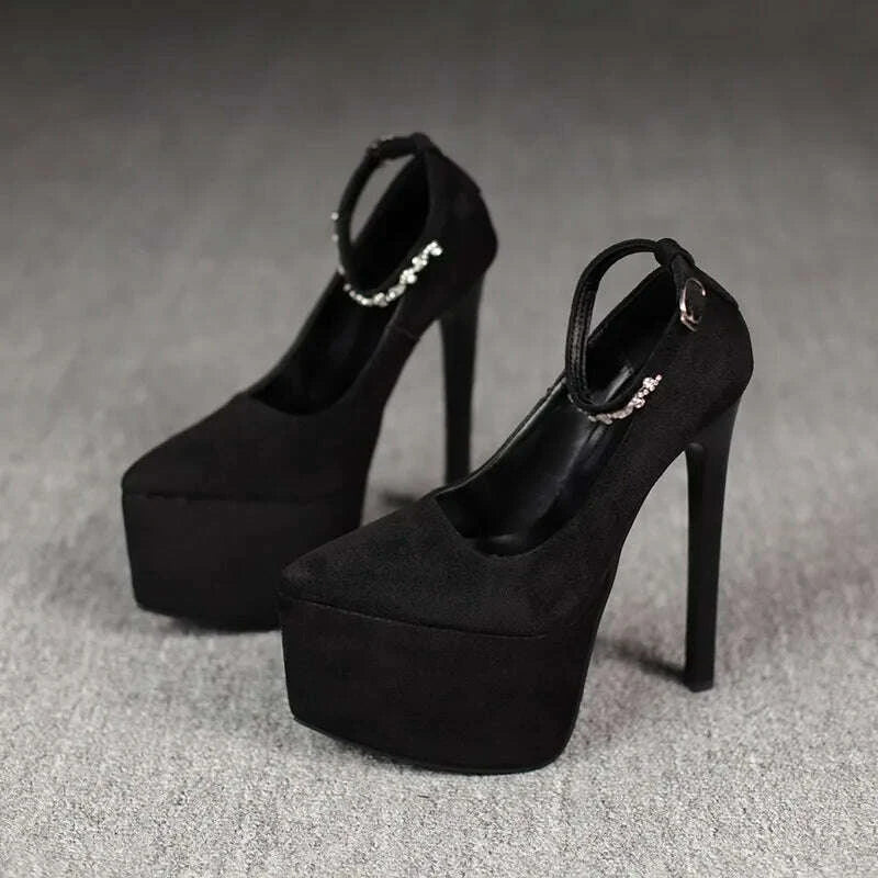 2026Stylish Rhinestone Straight Heel Single Shoes Stylish Pointed Toe Shallow Mouth Platform Heels
