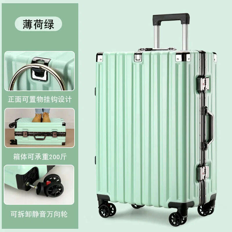 KIMLUD, 20inch 22inch 24inch 26inch Large Capacity Luggage Aluminum Frame Reinforced Anti-Collision Trolley Case Password Box Casual Suitcase Silent Wheel, green / 24Inches 600mm, KIMLUD APPAREL - Womens Clothes