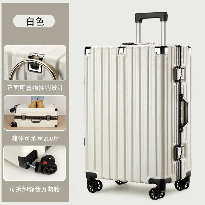 KIMLUD, 20inch 22inch 24inch 26inch Large Capacity Luggage Aluminum Frame Reinforced Anti-Collision Trolley Case Password Box Casual Suitcase Silent Wheel, WHITE / 24Inches 600mm, KIMLUD APPAREL - Womens Clothes