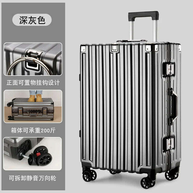 KIMLUD, 20inch 22inch 24inch 26inch Large Capacity Luggage Aluminum Frame Reinforced Anti-Collision Trolley Case Password Box Casual Suitcase Silent Wheel, Dark Grey / 24Inches 600mm, KIMLUD APPAREL - Womens Clothes