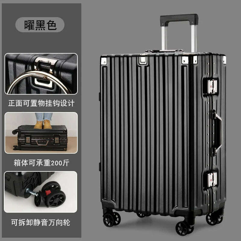 KIMLUD, 20inch 22inch 24inch 26inch Large Capacity Luggage Aluminum Frame Reinforced Anti-Collision Trolley Case Password Box Casual Suitcase Silent Wheel, black / 24Inches 600mm, KIMLUD APPAREL - Womens Clothes