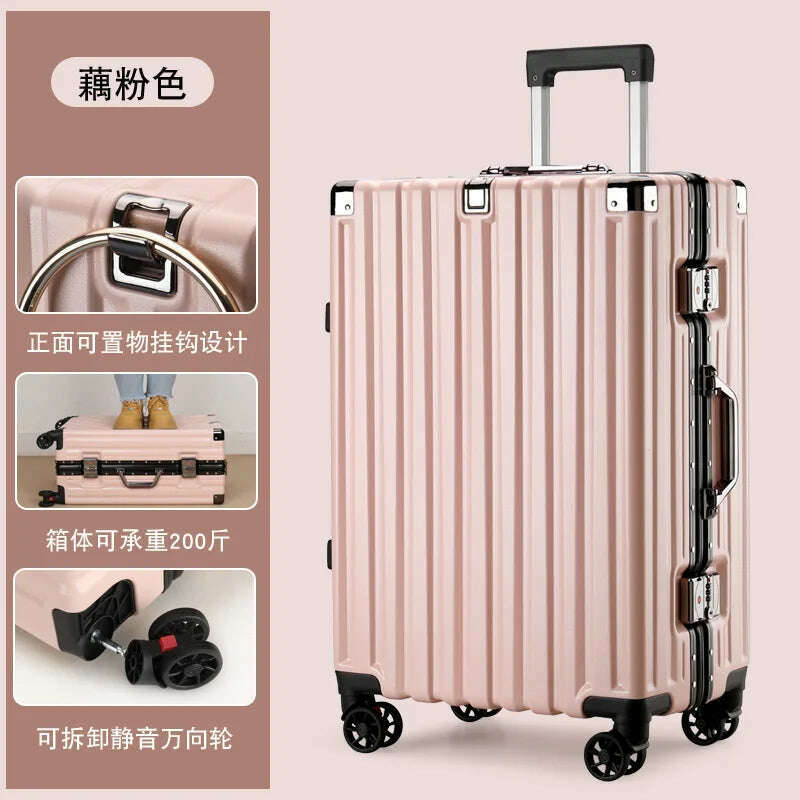 KIMLUD, 20inch 22inch 24inch 26inch Large Capacity Luggage Aluminum Frame Reinforced Anti-Collision Trolley Case Password Box Casual Suitcase Silent Wheel, Pink / 24Inches 600mm, KIMLUD APPAREL - Womens Clothes