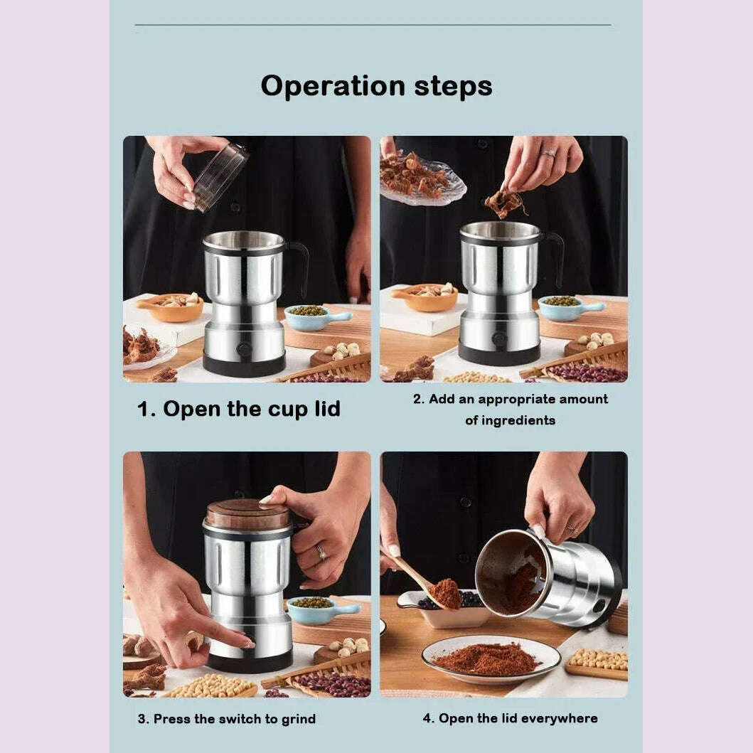 KIMLUD, 220V Multifunction Coffee Grinder Stainless Steel Blade Electric Herbs Beans Mill Spices Nuts Grains Cafe Bean Grinding Machine, KIMLUD Womens Clothes