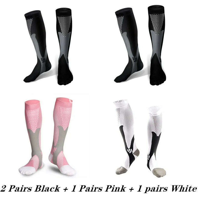 2/3/4 Pairs Compression Socks Knee High Sports Socks Medical Nursing Stockings Varicose Veins Socks Outdoor Cycling Socks - KIMLUD
