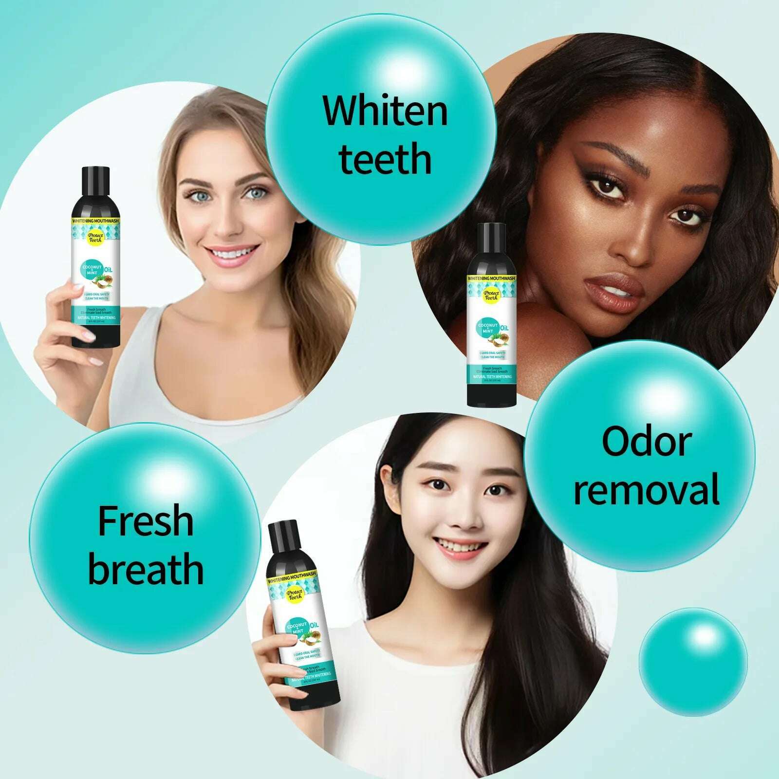 237ml Coconut Mint Pulling Oil Mouthwash Alcohol-free Teeth Whitening Fresh Oral Breath Tongue Scraper Set Mouth Health Care - KIMLUD