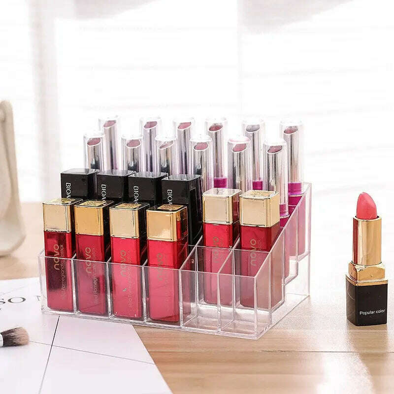 KIMLUD, 24 Grid Lipstick Holder Acrylic Cosmetics Storage Box Can Store And Sort Lipstick Nail Polish And Jewelry Display Rack, KIMLUD Womens Clothes