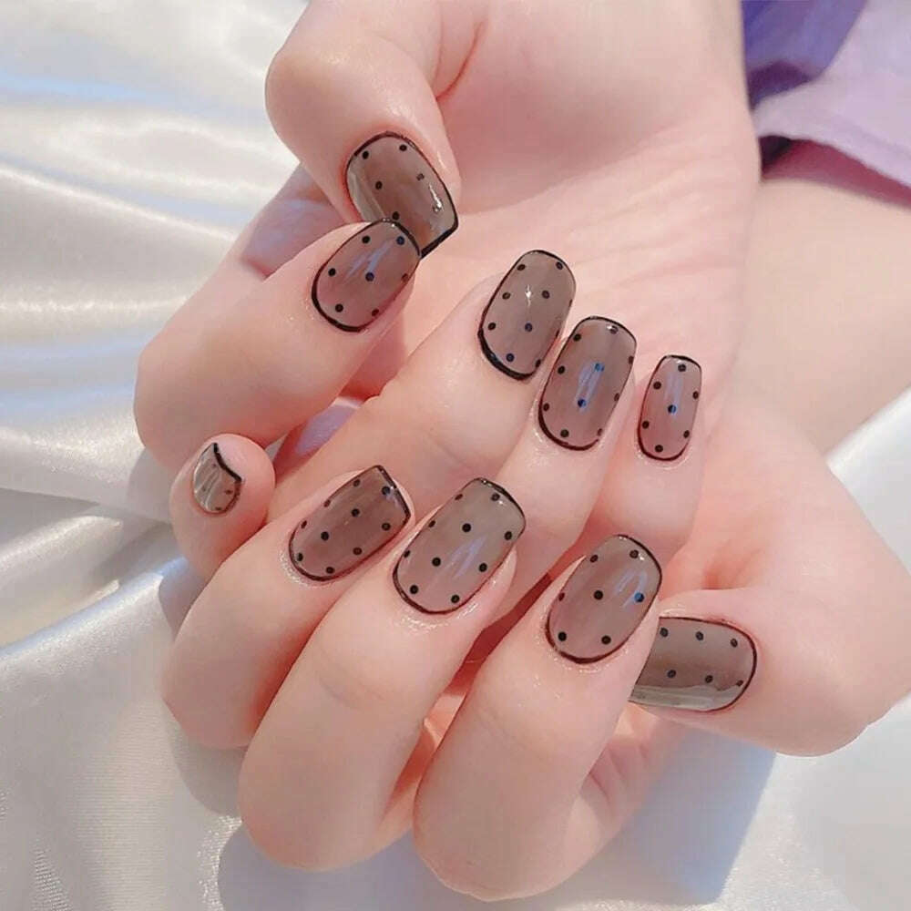 KIMLUD, 24 Pcs Glossy Medium Square Press On Nails Pink French Style False Nails Artificial Finger Manicure Reusable False Nails, Russet brown, KIMLUD Womens Clothes