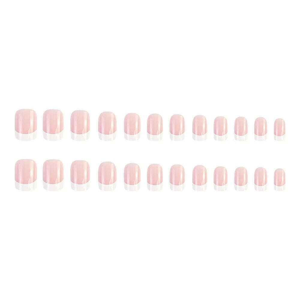 KIMLUD, 24 Pcs Glossy Medium Square Press On Nails Pink French Style False Nails Artificial Finger Manicure Reusable False Nails, KIMLUD Womens Clothes