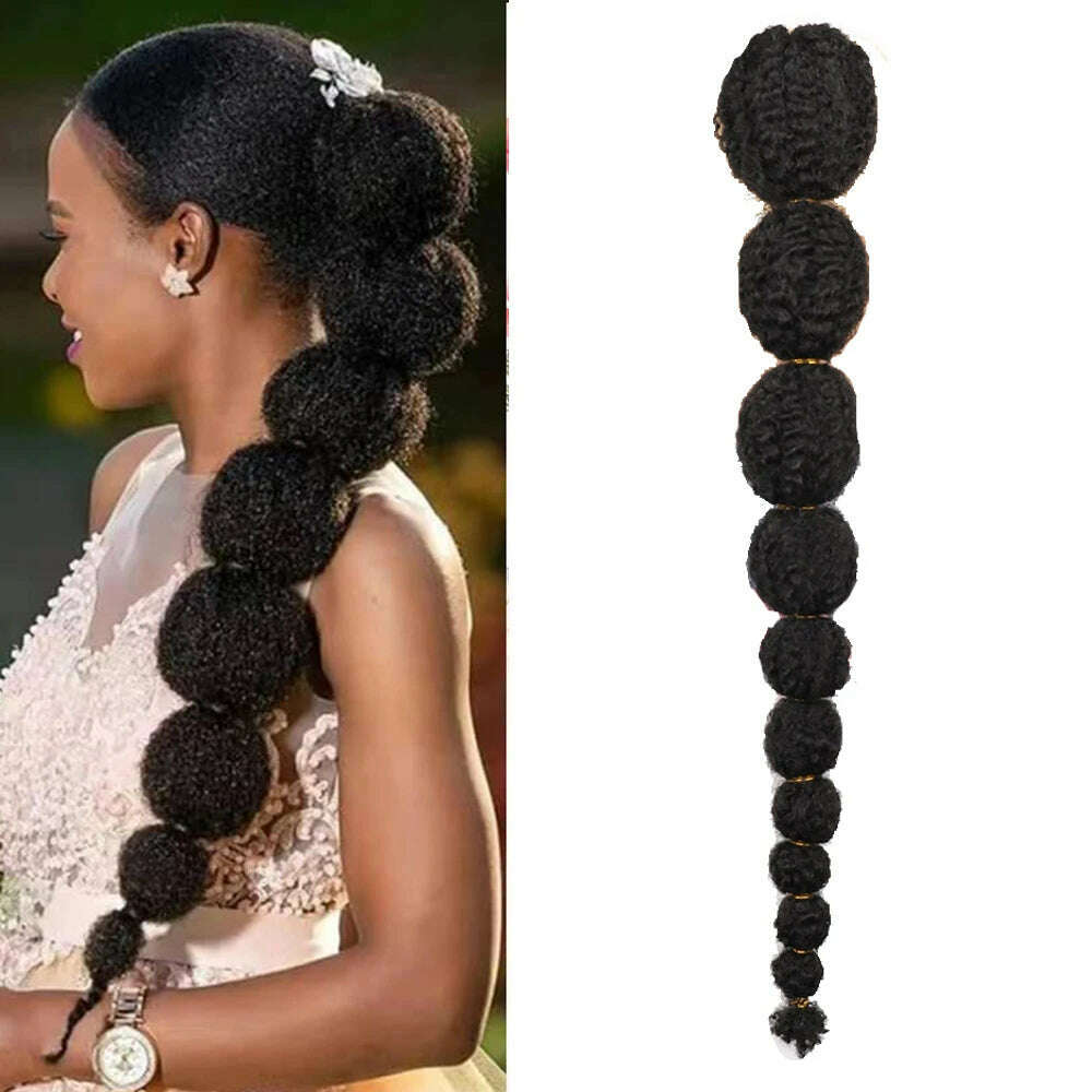 KIMLUD, 24inch Afro Puff Long Straight Drawstring Lantern Bubble Braided Ponytail For Kids Black Women Girl False Clip on Extension, #1B / 1 PC / CHINA|24inches, KIMLUD APPAREL - Womens Clothes