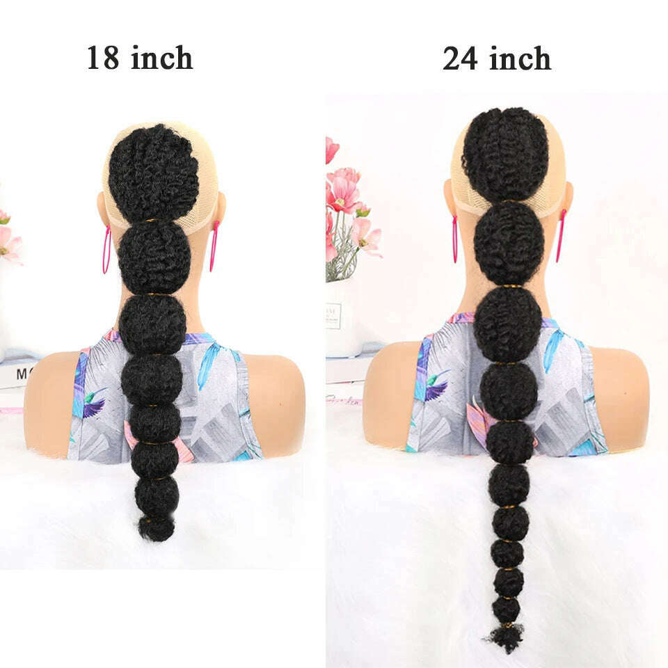 KIMLUD, 24inch Afro Puff Long Straight Drawstring Lantern Bubble Braided Ponytail For Kids Black Women Girl False Clip on Extension, KIMLUD Womens Clothes