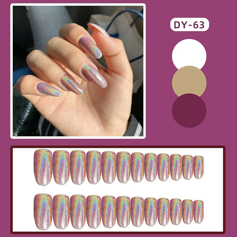 24pcs Aurora False Nail Cat Eye Black Fake Nail Full Cover Glitter Coffin Press on Nail Bride Lady Manicure Acrylic Nail Tip - KIMLUD