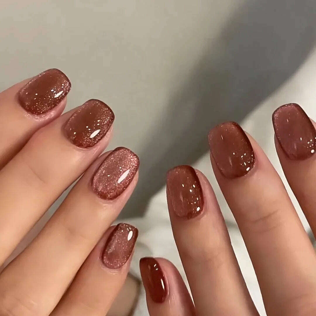 24pcs Aurora False Nail Cat Eye Black Fake Nail Full Cover Glitter Coffin Press on Nail Bride Lady Manicure Acrylic Nail Tip - KIMLUD