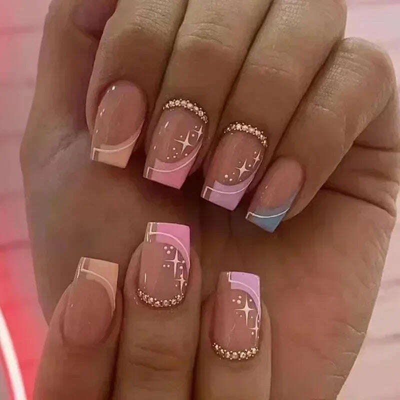 24Pcs Fashion Fake Nails Press on Short Square Head False Nail Art Green Leopard Print Design Artifical Full Cover Nail Tips - KIMLUD