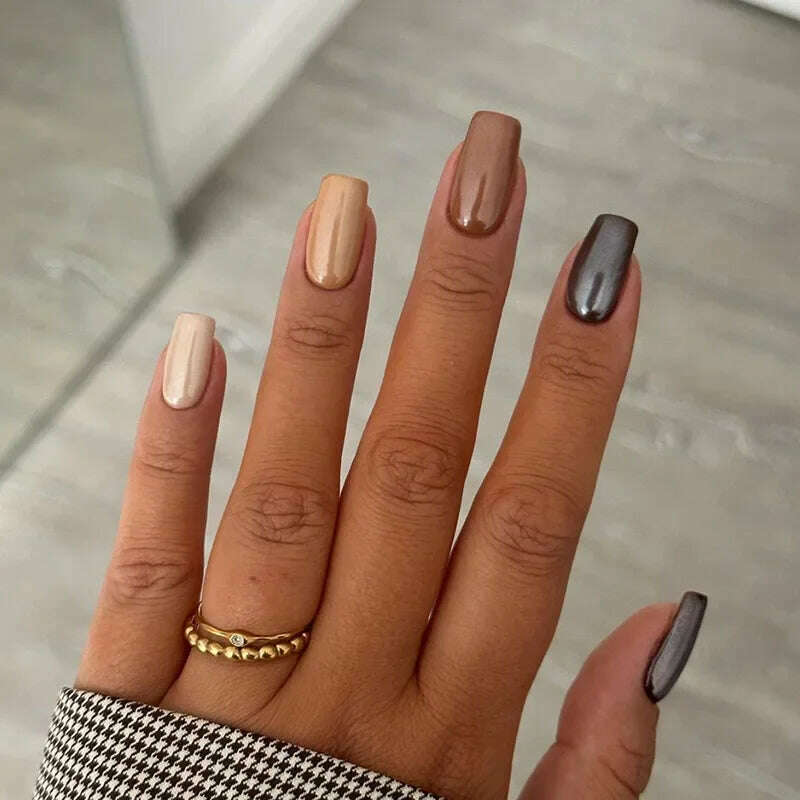 24Pcs Fashion Fake Nails Press on Short Square Head False Nail Art Green Leopard Print Design Artifical Full Cover Nail Tips - KIMLUD