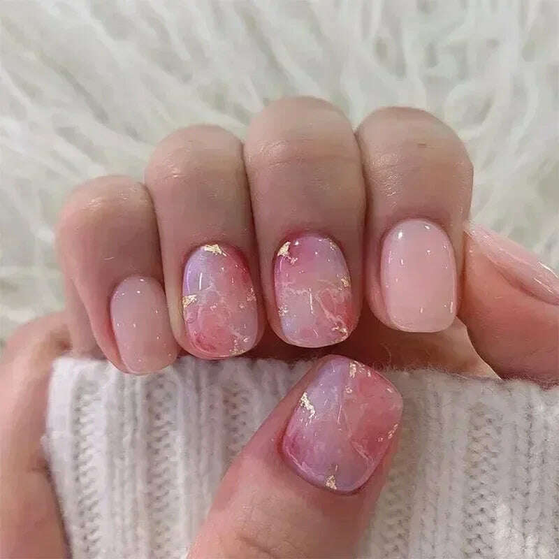 24Pcs Fashion Fake Nails Press on Short Square Head False Nail Art Green Leopard Print Design Artifical Full Cover Nail Tips - KIMLUD