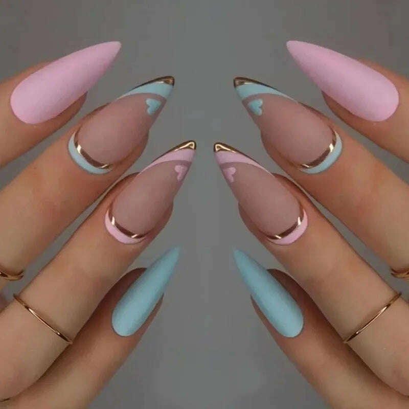 24pcs Light Green Stripe Gradient Wearing Fake Nails Seamless Removable Full Cover Long False Nails Press On Nails With Designs - KIMLUD