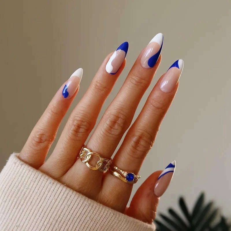 24pcs Light Green Stripe Gradient Wearing Fake Nails Seamless Removable Full Cover Long False Nails Press On Nails With Designs - KIMLUD