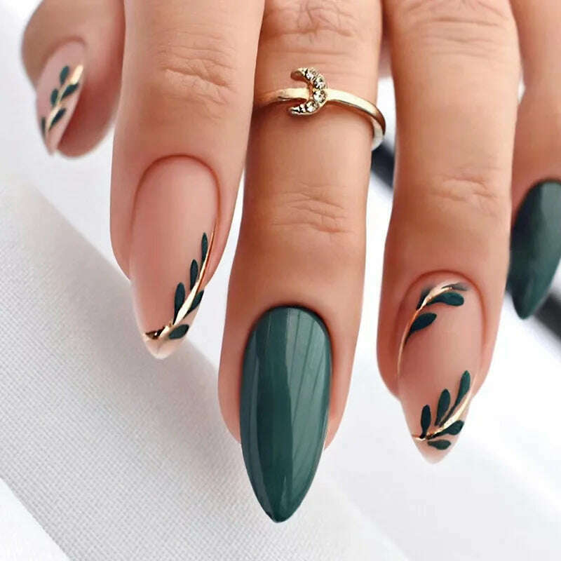 24pcs Light Green Stripe Gradient Wearing Fake Nails Seamless Removable Full Cover Long False Nails Press On Nails With Designs - KIMLUD