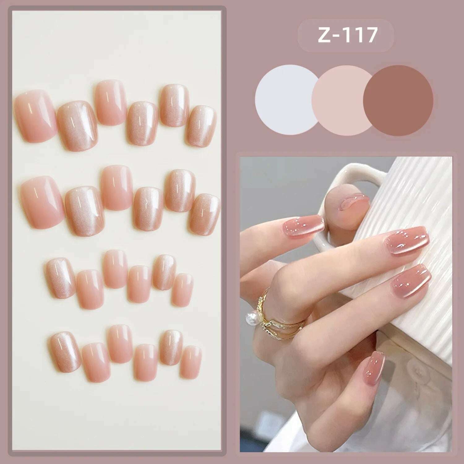 24pcs Pink Cat-Eyes Fake Nails Shiny Glitter Sweet Long Coffin False Nail Patch Lady Women Wearable Detchable Artificial Nails - KIMLUD