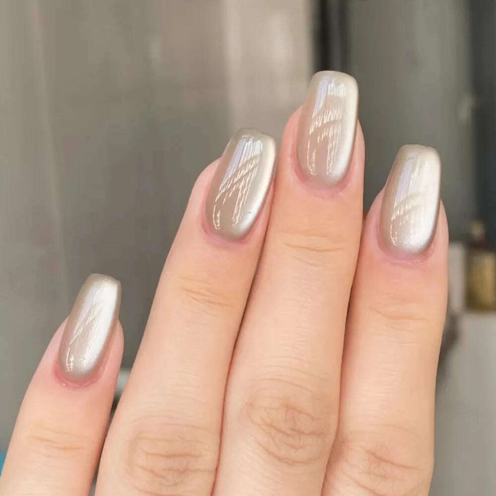 24pcs Pink Shiny Press-on Nails Cat Eye Glitter Artificial Nail Patch For Lady Women Manicure DIY Art Supplies with Jelly Glue - KIMLUD