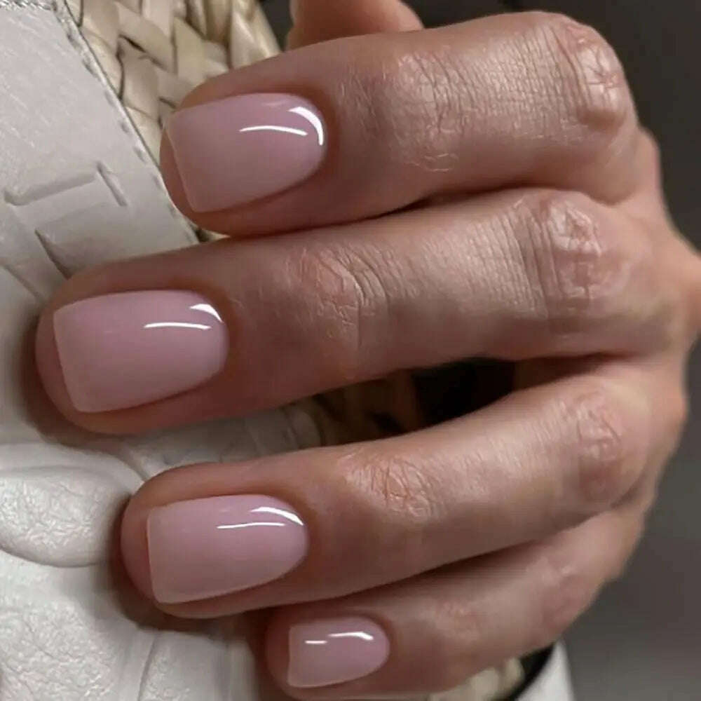 24pcs Short Round False Nails French Blue Sparkling Pearl White Wavy Love Heart Full Cover Detachable Press On Nail Tips - KIMLUD